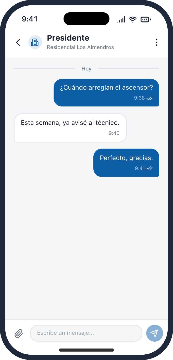 Vecinly app: chat between the community’s residents.